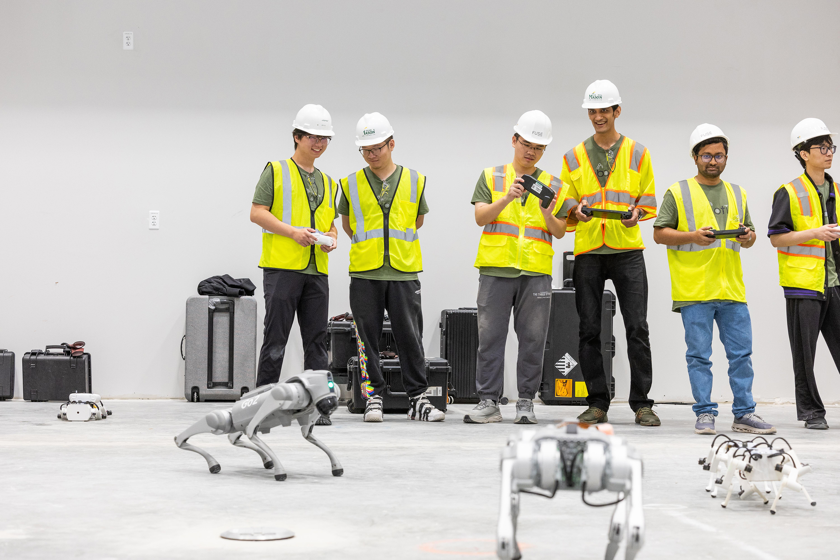 6 Students at GMU's Fuse building working with Artificial Intelligence