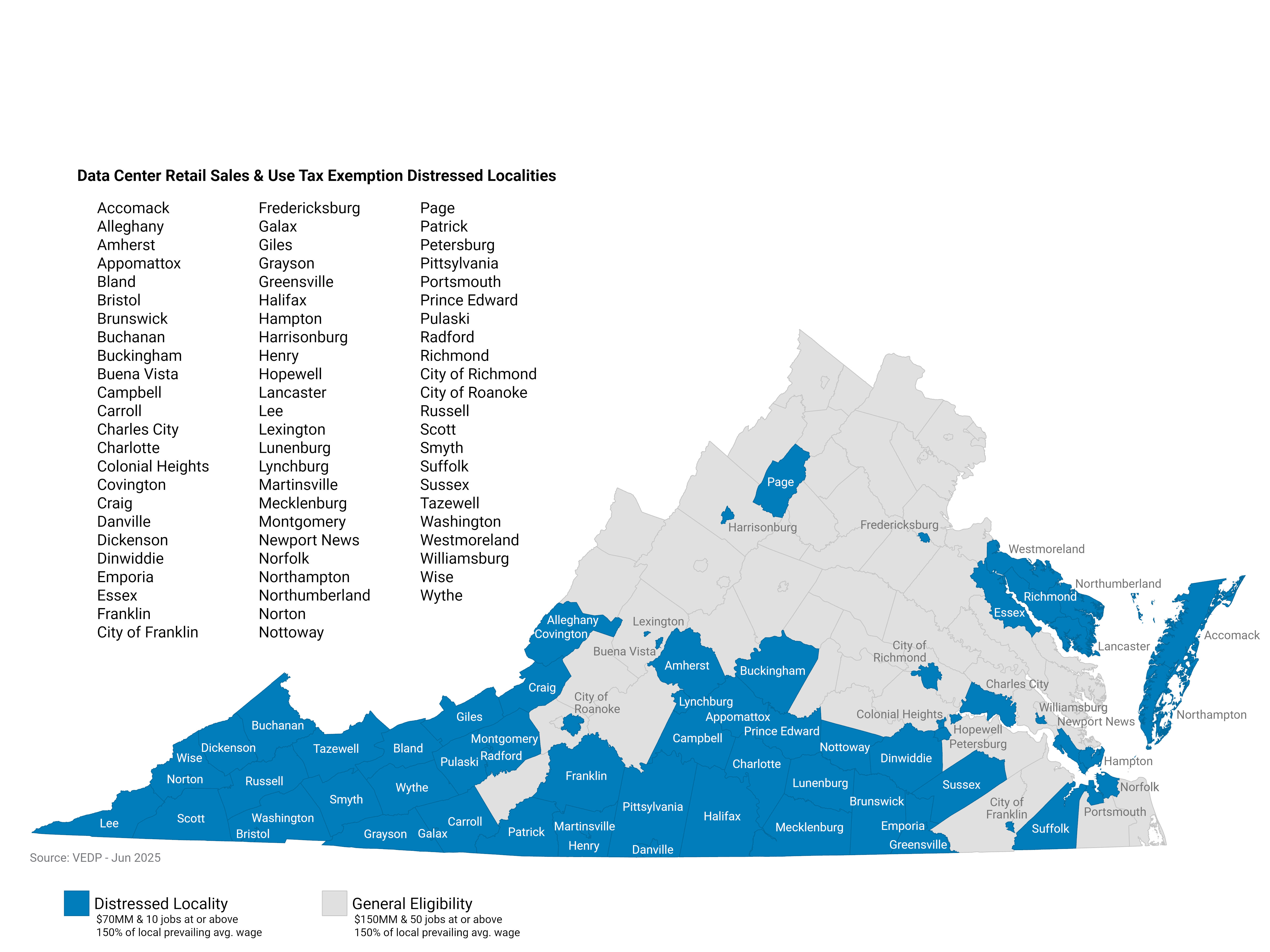 Map of Data Center Retail Sales and Use Tax Exemption in Virginia