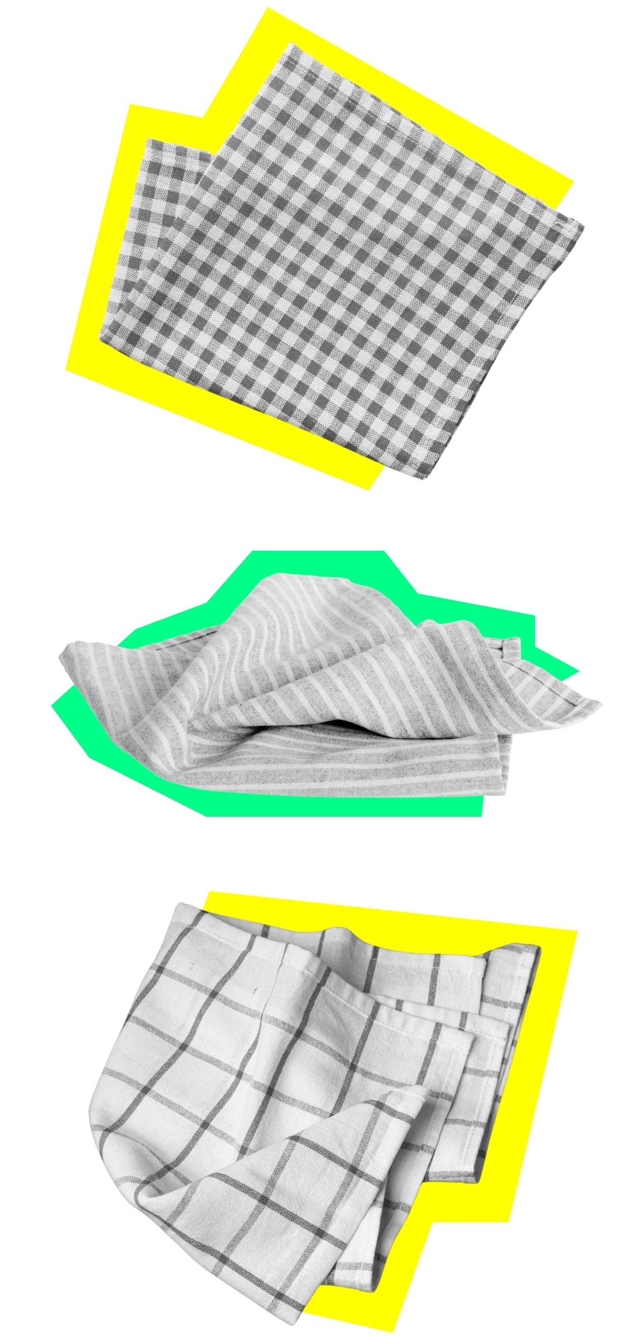 Three napkins displayed in a column pattern