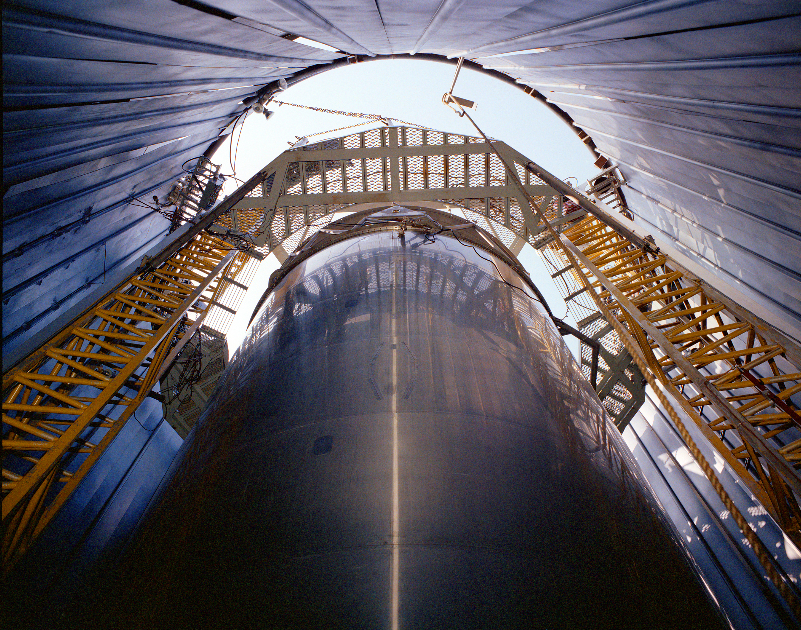 The inside of a machine structure at NASA Langley Research Center.