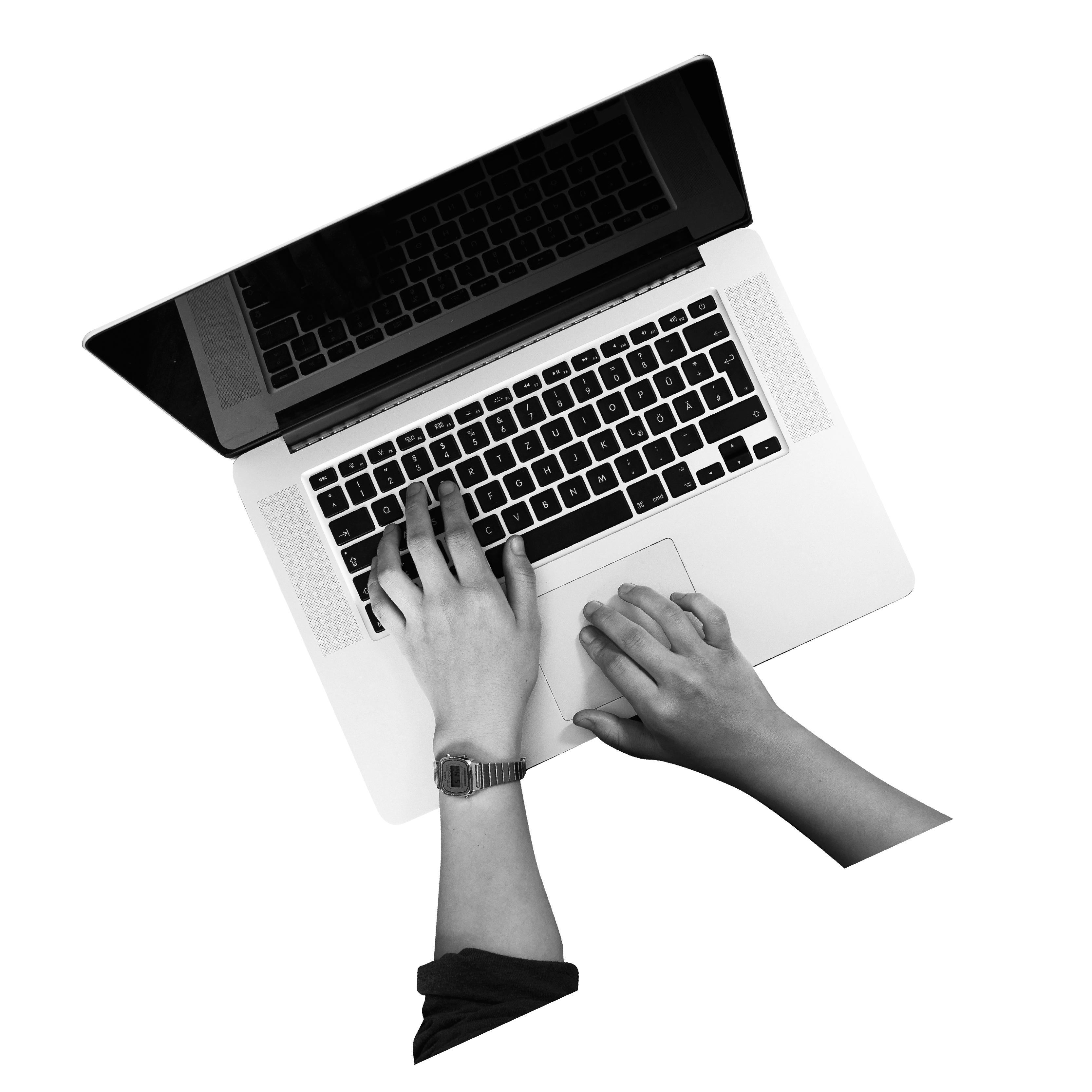 Hands typing on laptop.