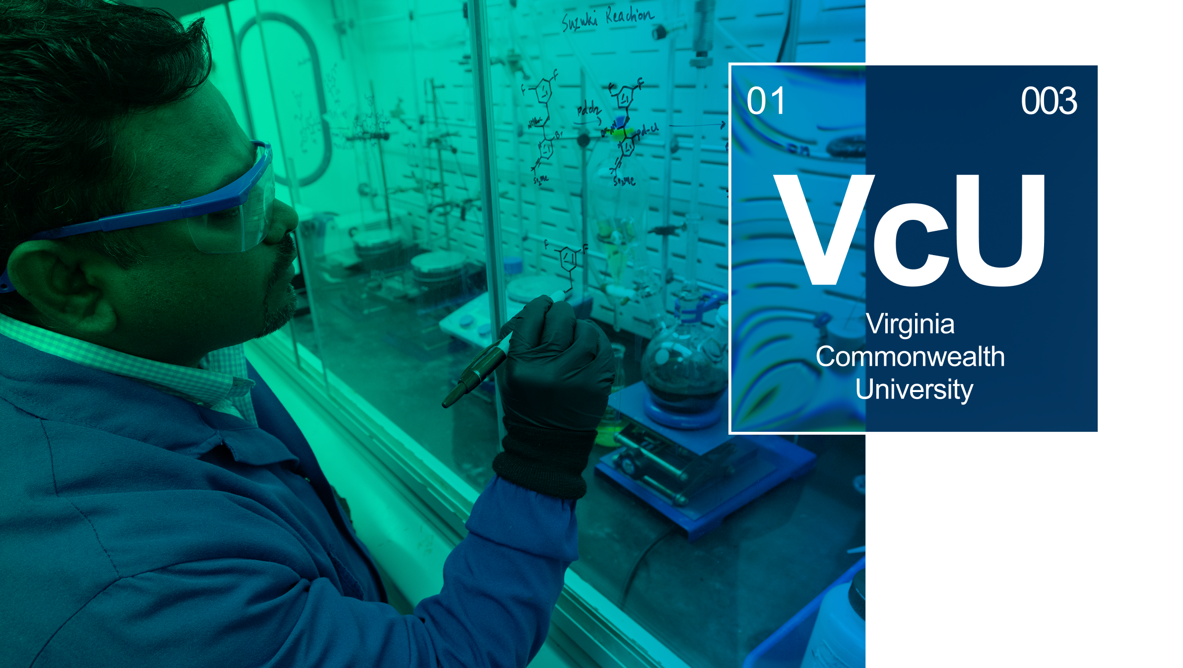 Scientist solving equation in lab. 