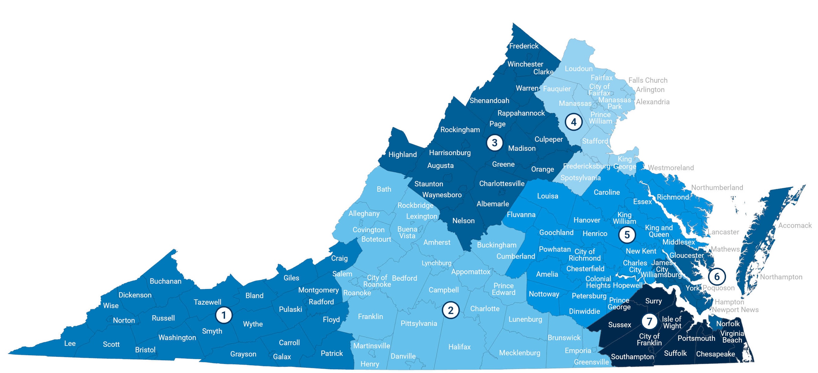 Virginia State map with regions