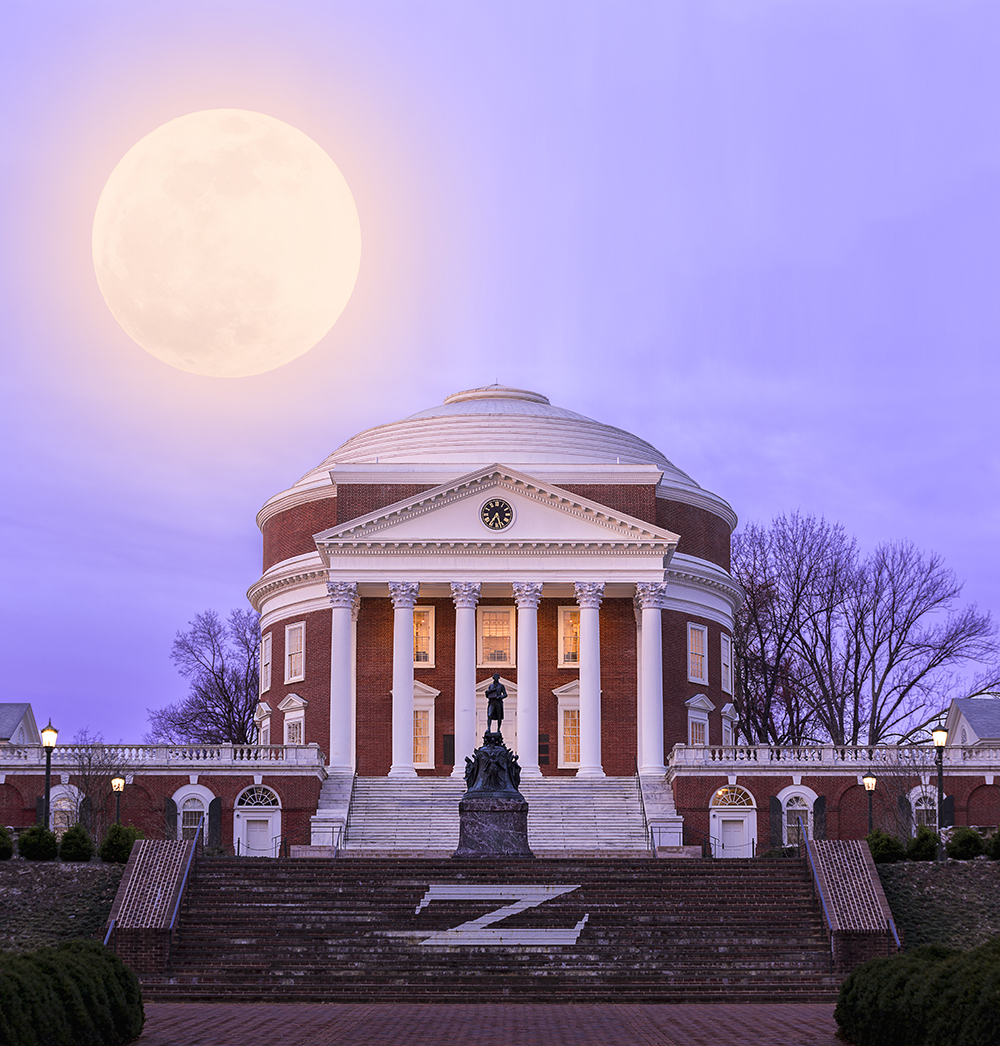 The University of Virginia was founded by former President Thomas Jefferson in 1819, and his statue stands in front of the university’s iconic Rotunda.