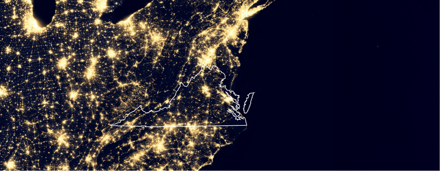 us night time map with virginia highlighted