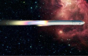 Rocket ship going through space