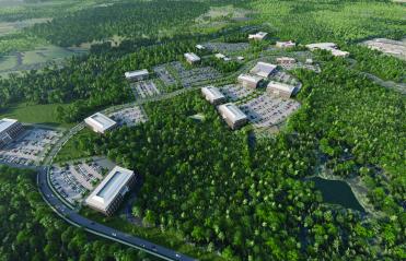 Aerial shot of the rendering of the Intelligence Community Innovation Acceleration Campus