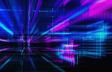 Black, purple and blue digital light beams 