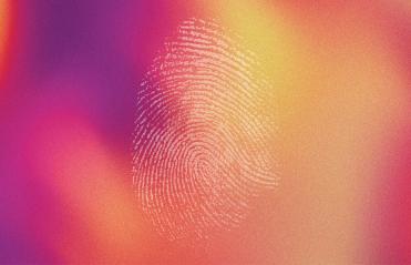 Pink, yellow, orange, thumbprint image for cybersecurity 