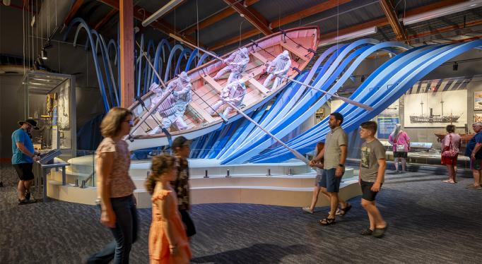 Richmond-based design firm Riggs Ward created an eye-catching display for the re-opening of the Graveyard of the Atlantic Museum in North Carolina.