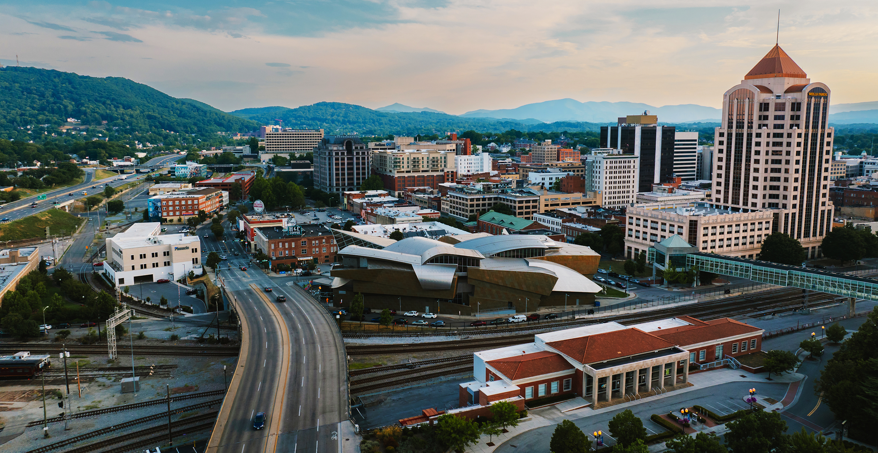 Downtown skyline surrounded by the Blue Ridge Mountains