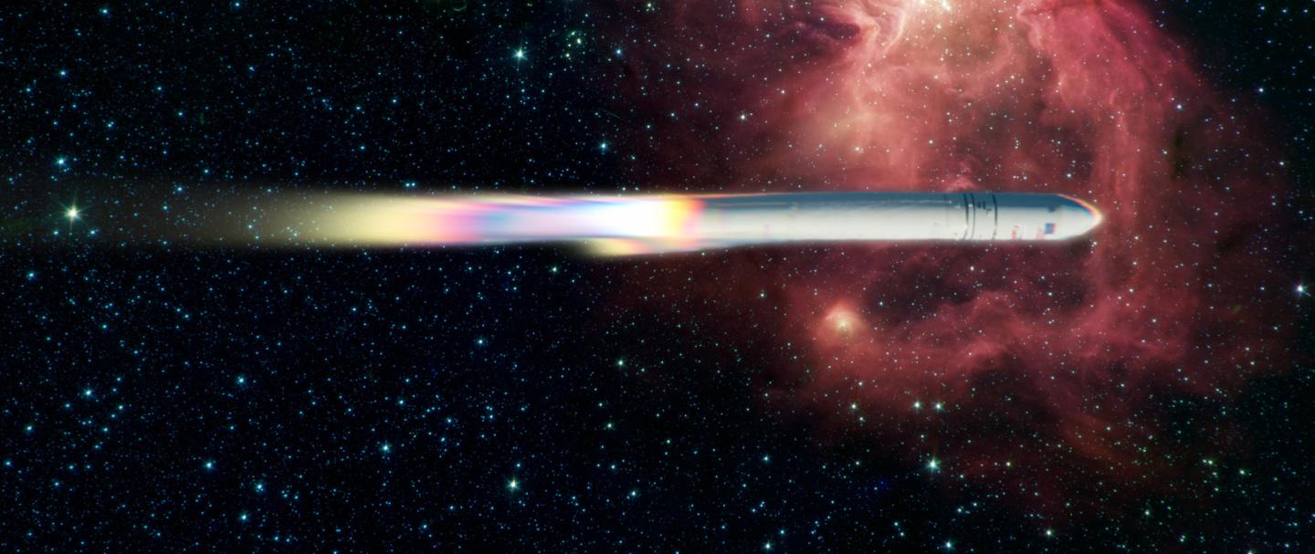Rocket ship going through space