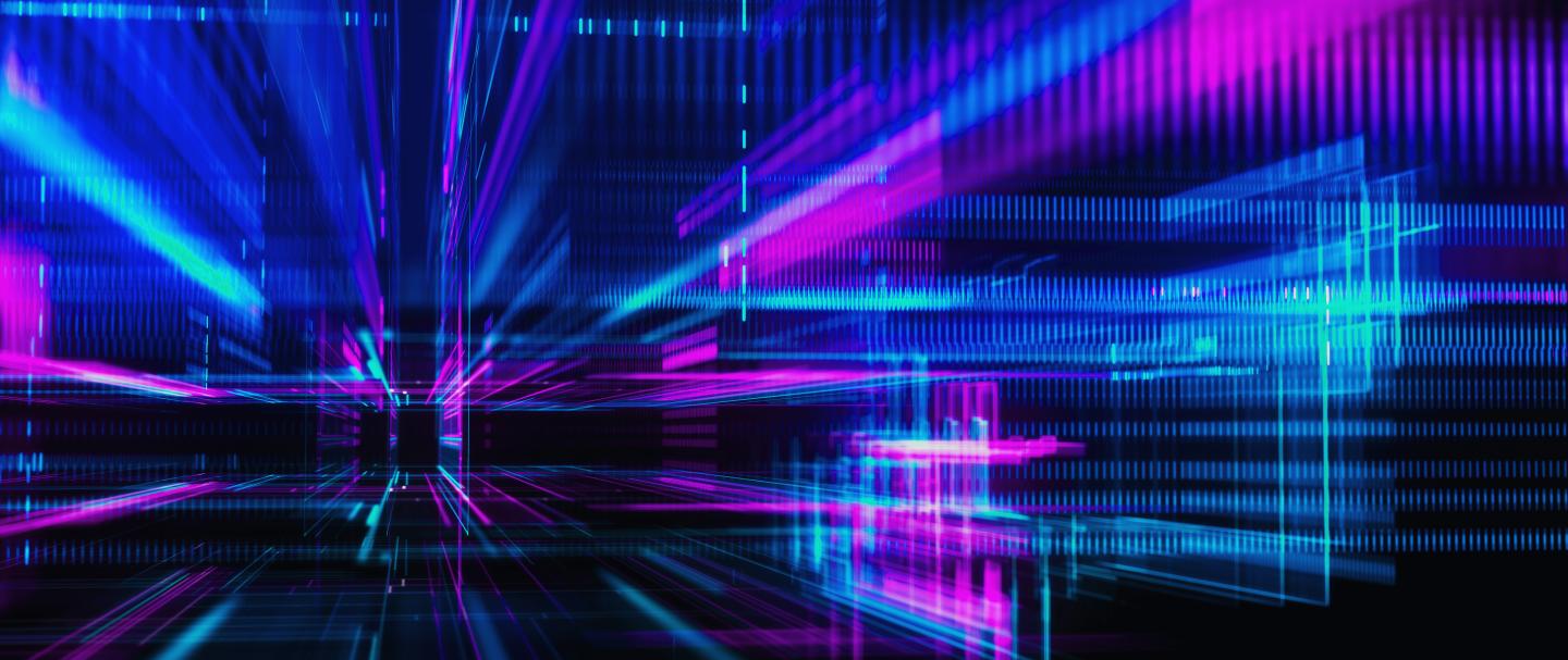 Black, purple and blue digital light beams 