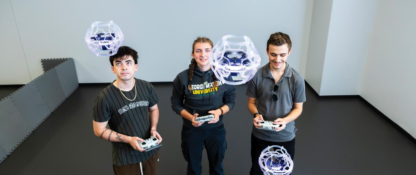 George Mason students with drones