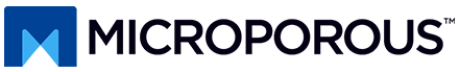 Blue and black Microporous logo 