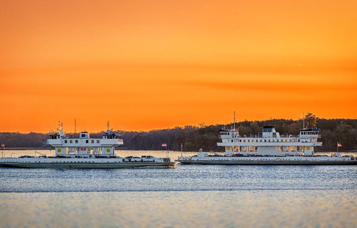 Jamestown-Scotland Ferry with sunset. 