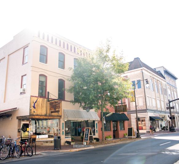 Photo of downtown Harrisonburg buildings