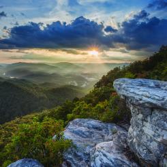 A rocky mountain outcropping during the sunset