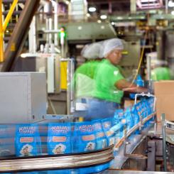 A woman working on a conveyor belt