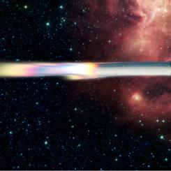 Rocket ship going through space