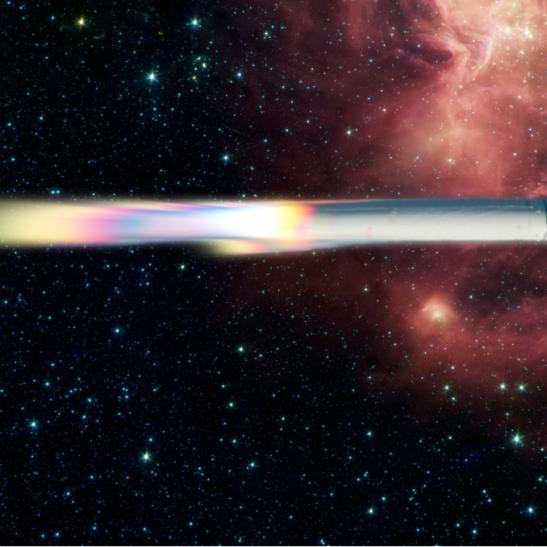 Rocket ship going through space