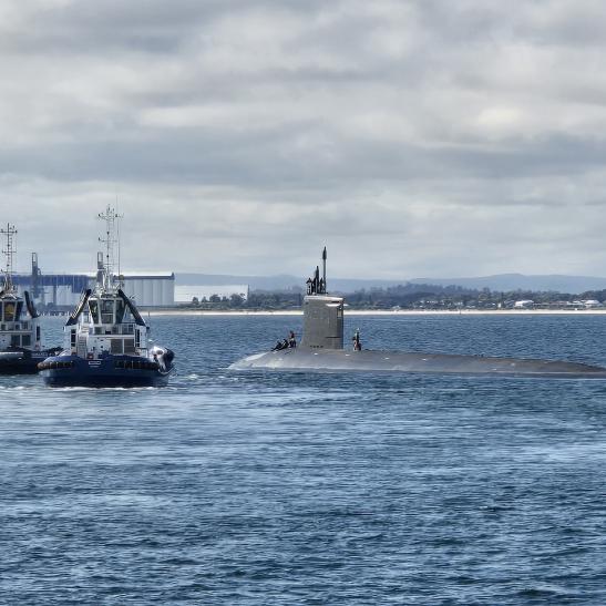 USS Hawaii submarine in water 