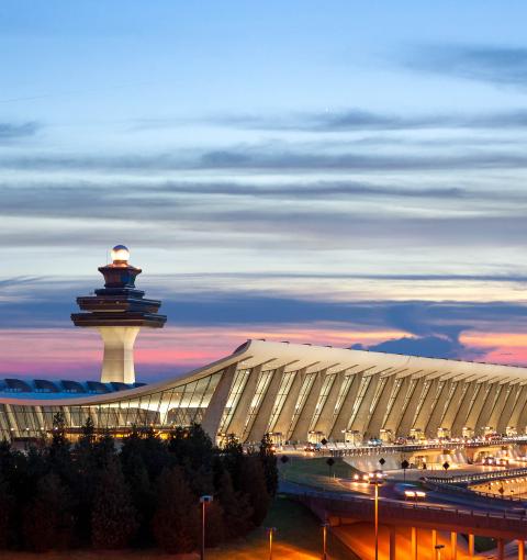 Dulles Airport at sunset. 