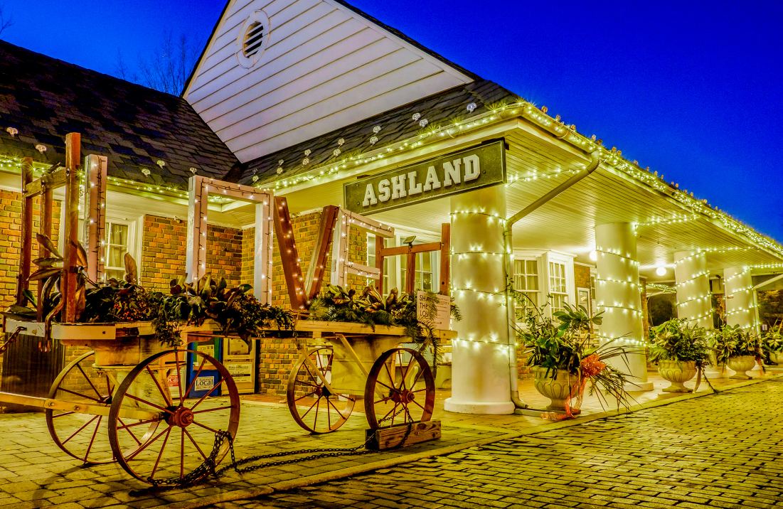 Night time outside view of Ashland Visitor Center. 
