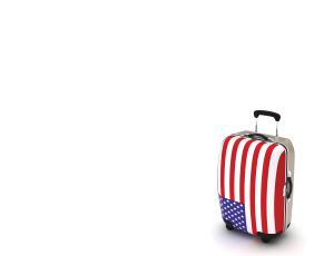 Hardshell suitcase covered in USA flag wrap